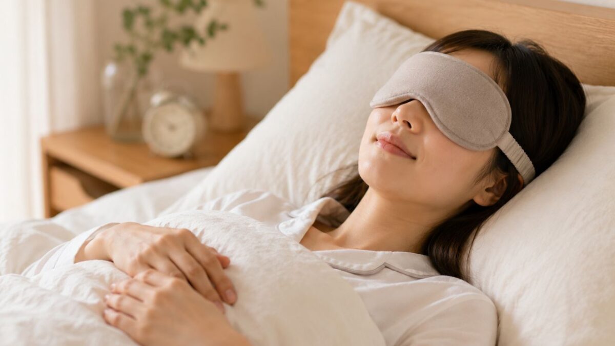 アイマスクをして穏やかに眠っている人