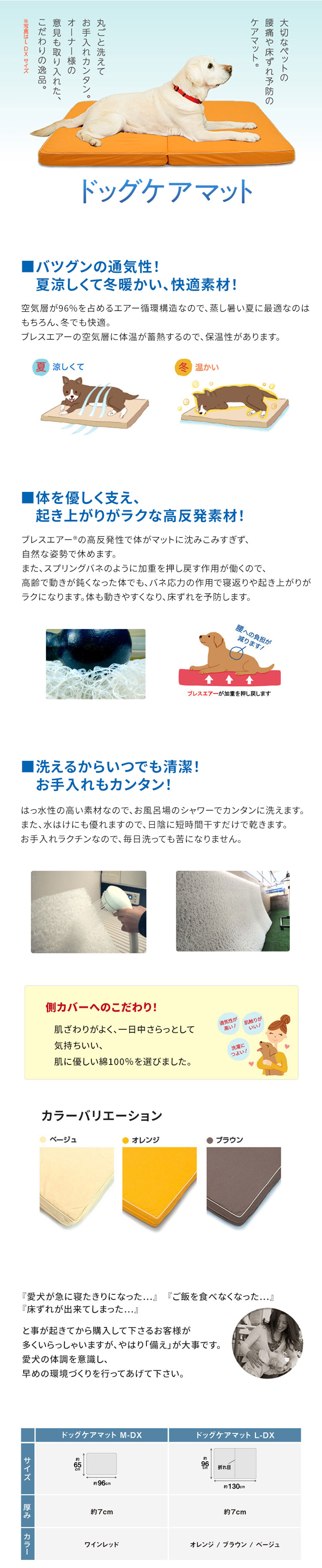  替えカバー付きドッグケアマット 〈アウトレット〉　L-DXサイズ商品説明