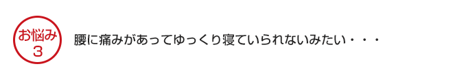 腰に痛みあってゆっくり寝ていられないようです